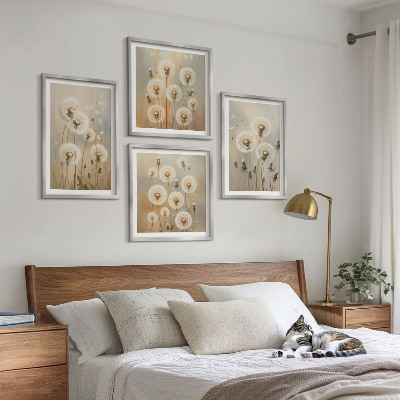 Ensemble de 4 tableaux Pissenlits blancs sur fond clair