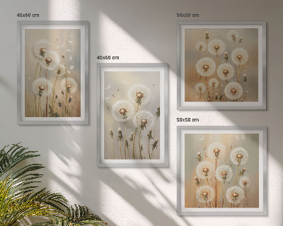 Ensemble de 4 tableaux Pissenlits blancs sur fond clair