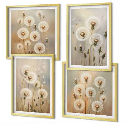 Ensemble de 4 tableaux Pissenlits blancs sur fond clair