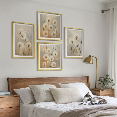 Ensemble de 4 tableaux Pissenlits blancs sur fond clair