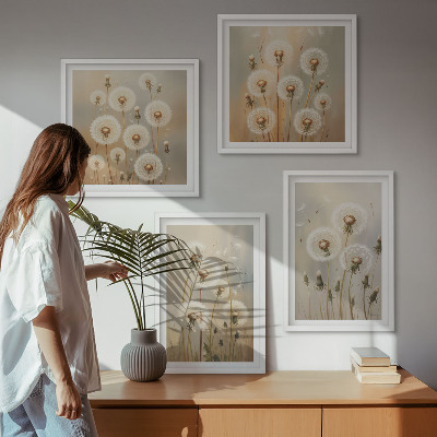 Ensemble de 4 tableaux Pissenlits blancs sur fond clair