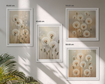 Ensemble de 4 tableaux Pissenlits blancs sur fond clair