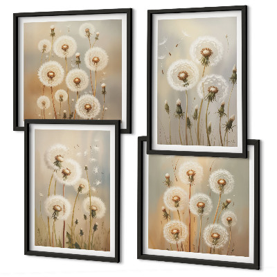 Ensemble de 4 tableaux Pissenlits blancs sur fond clair