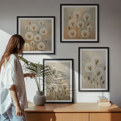 Ensemble de 4 tableaux Pissenlits blancs sur fond clair