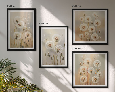 Ensemble de 4 tableaux Pissenlits blancs sur fond clair