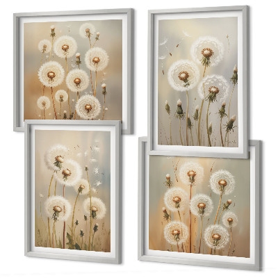 Ensemble de 4 tableaux Pissenlits blancs sur fond clair
