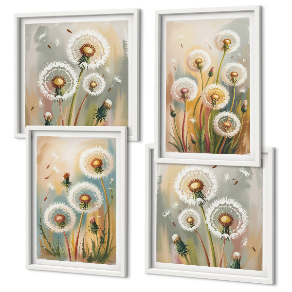 Polyptyque z cadres Fleurs de pissenlit herbes pastel