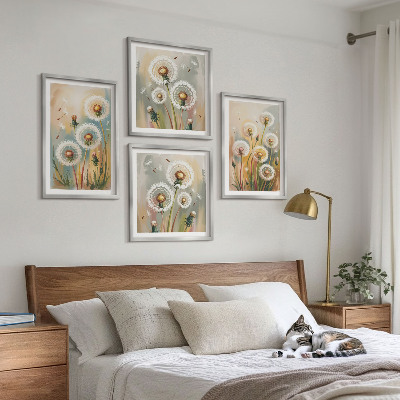 Polyptyque z cadres Fleurs de pissenlit herbes pastel