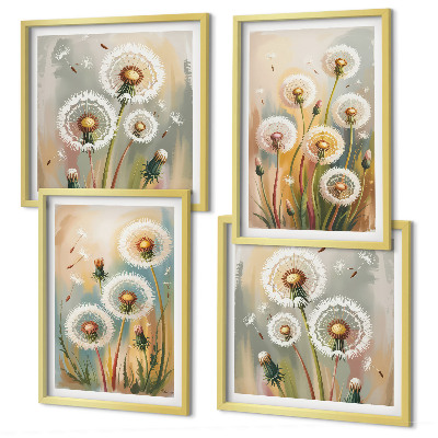Polyptyque z cadres Fleurs de pissenlit herbes pastel