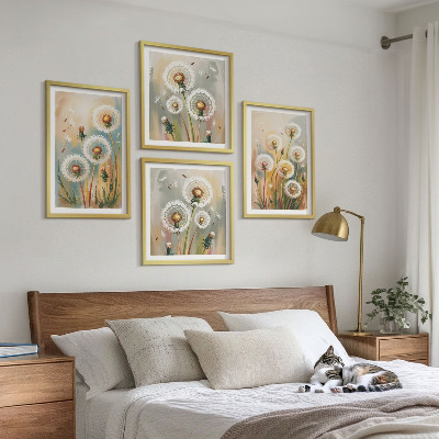 Polyptyque z cadres Fleurs de pissenlit herbes pastel
