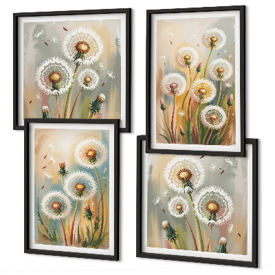Polyptyque z cadres Fleurs de pissenlit herbes pastel