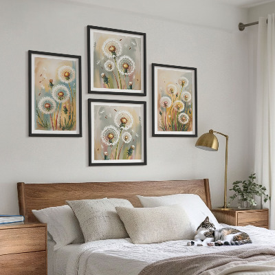 Polyptyque z cadres Fleurs de pissenlit herbes pastel