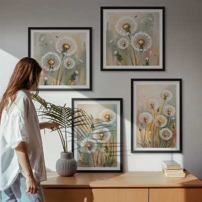 Polyptyque z cadres Fleurs de pissenlit herbes pastel