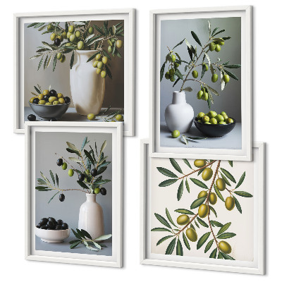 Ensemble de 4 tableaux Olives dans des vases aux couleurs discrètes