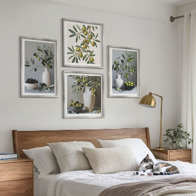 Ensemble de 4 tableaux Olives dans des vases aux couleurs discrètes