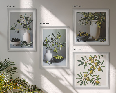 Ensemble de 4 tableaux Olives dans des vases aux couleurs discrètes