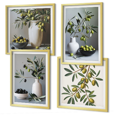 Ensemble de 4 tableaux Olives dans des vases aux couleurs discrètes