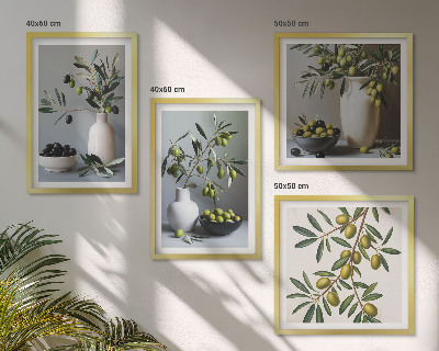 Ensemble de 4 tableaux Olives dans des vases aux couleurs discrètes