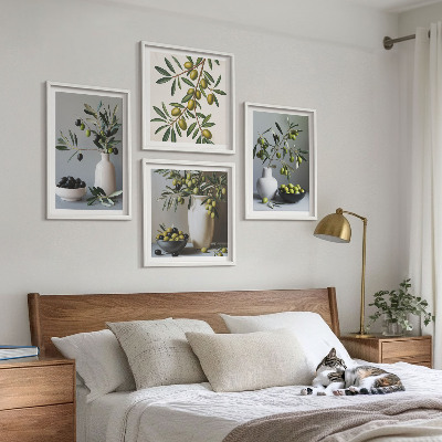 Ensemble de 4 tableaux Olives dans des vases aux couleurs discrètes