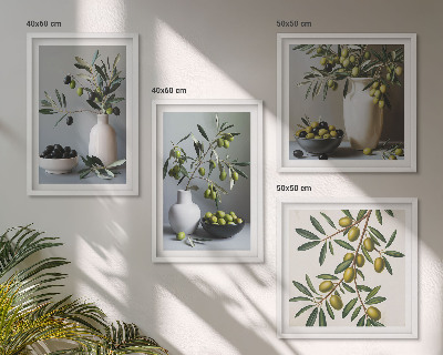 Ensemble de 4 tableaux Olives dans des vases aux couleurs discrètes