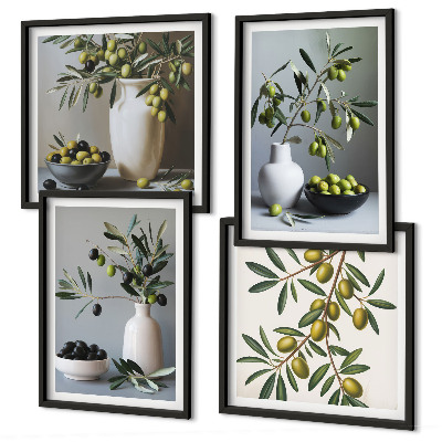 Ensemble de 4 tableaux Olives dans des vases aux couleurs discrètes