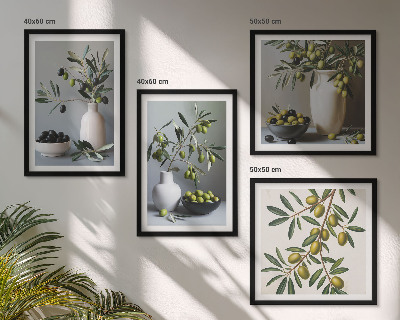 Ensemble de 4 tableaux Olives dans des vases aux couleurs discrètes