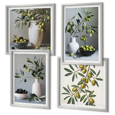 Ensemble de 4 tableaux Olives dans des vases aux couleurs discrètes