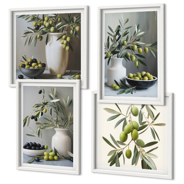 Mur de tableaux Olives dans des vases gris