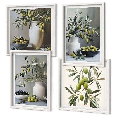 Mur de tableaux Olives dans des vases gris