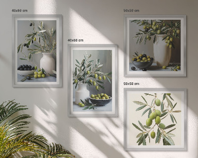 Mur de tableaux Olives dans des vases gris
