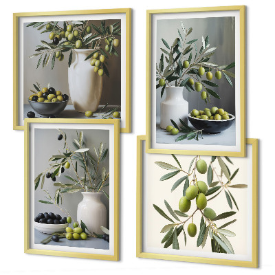 Mur de tableaux Olives dans des vases gris