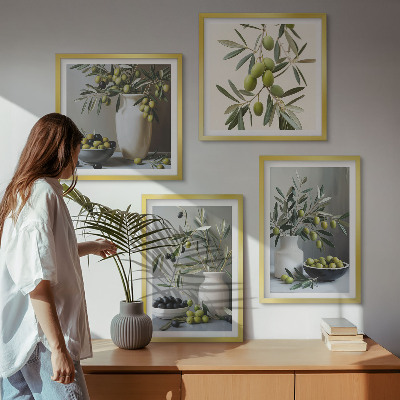 Mur de tableaux Olives dans des vases gris