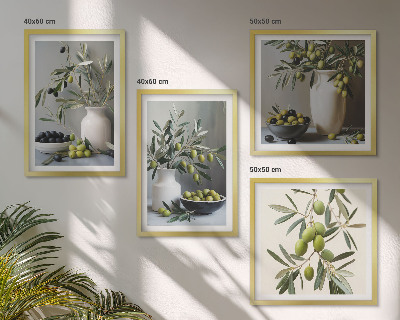 Mur de tableaux Olives dans des vases gris