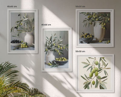 Mur de tableaux Olives dans des vases gris