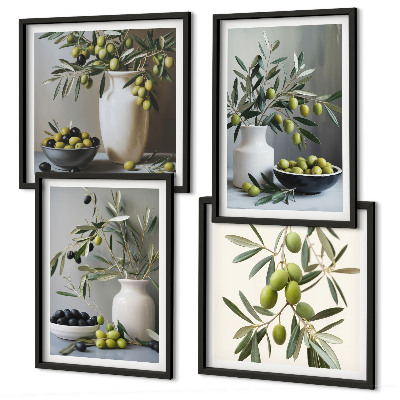 Mur de tableaux Olives dans des vases gris