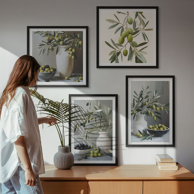 Mur de tableaux Olives dans des vases gris