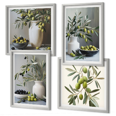 Mur de tableaux Olives dans des vases gris