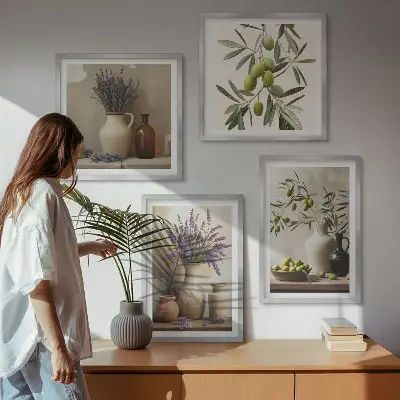 Ensemble de 4 tableaux représentant des fleurs dans un vase