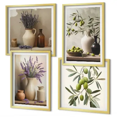 Ensemble de 4 tableaux représentant des fleurs dans un vase