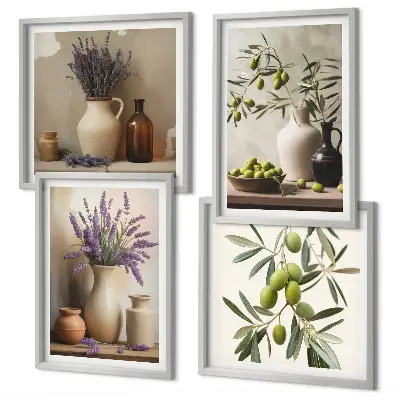 Ensemble de 4 tableaux représentant des fleurs dans un vase
