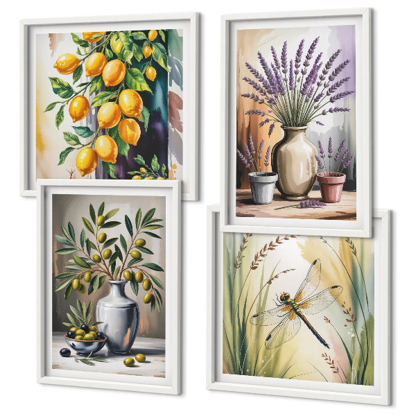 Ensemble de 4 tableaux Fleurs d'olivier dans des vases, nature