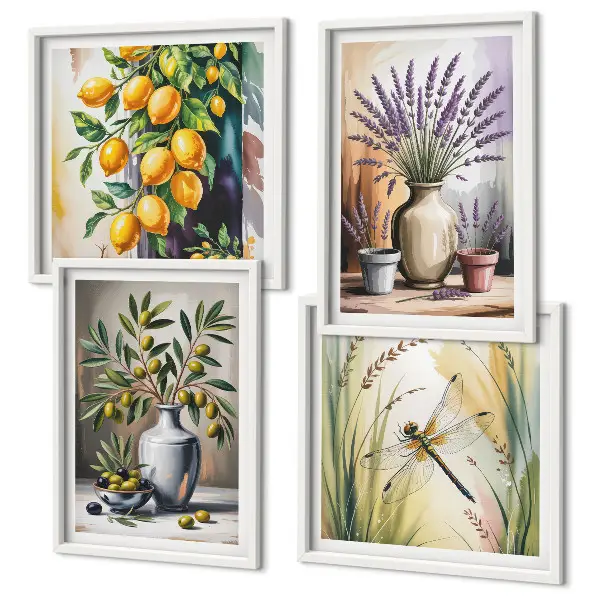 Ensemble de 4 tableaux fleurs d'olivier dans des vases