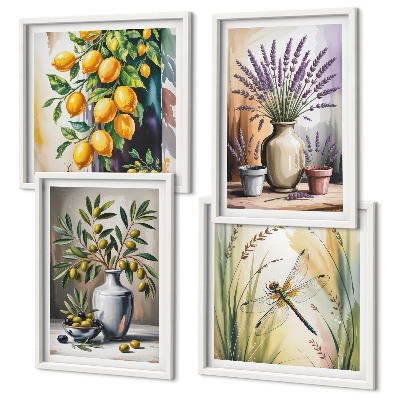 Ensemble de 4 tableaux Fleurs d'olivier dans des vases, nature