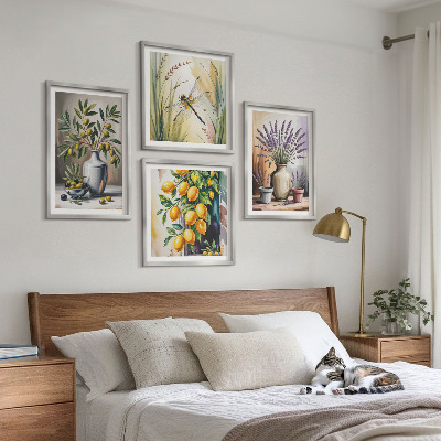 Ensemble de 4 tableaux Fleurs d'olivier dans des vases, nature