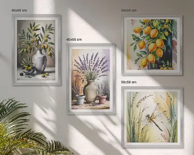 Ensemble de 4 tableaux fleurs d'olivier dans des vases