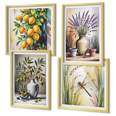 Ensemble de 4 tableaux Fleurs d'olivier dans des vases, nature