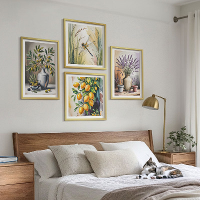 Ensemble de 4 tableaux Fleurs d'olivier dans des vases, nature
