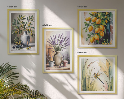 Ensemble de 4 tableaux Fleurs d'olivier dans des vases, nature
