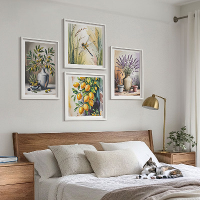 Ensemble de 4 tableaux Fleurs d'olivier dans des vases, nature