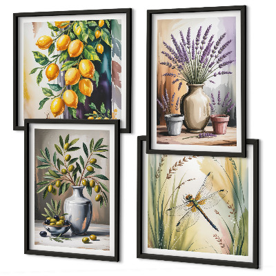 Ensemble de 4 tableaux Fleurs d'olivier dans des vases, nature